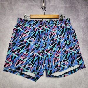 Maamgic Mens Swim Trunks Large Blue Pink Green Abstract Geometric 90s Retro Mesh